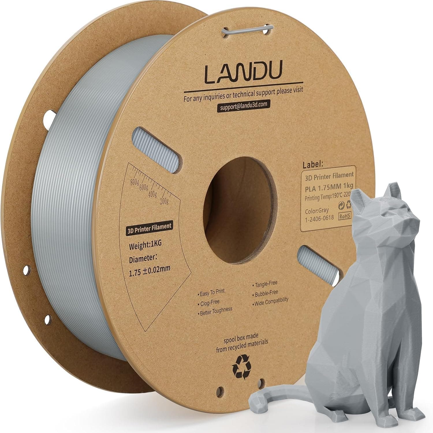 Landau PLA 1.75mm 1kg — Grey in Grey